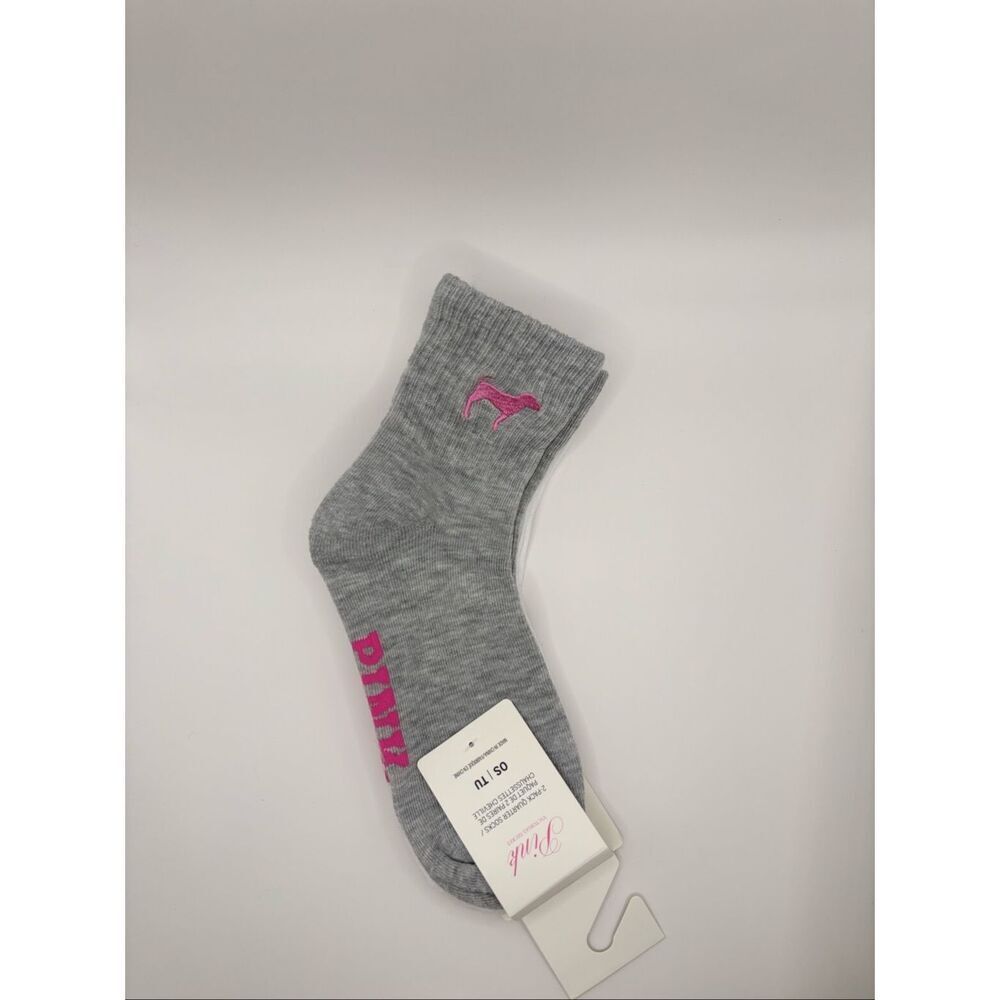 PINK Victoria’s Secret 2-Pack Quarter Socks White Gray NWT